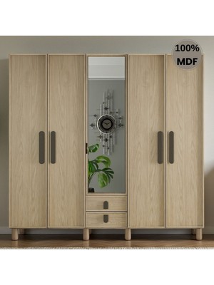 Flances Newton 5 Kapak Ayaklı Tasarım Aynalı Country Mdf Gardırop