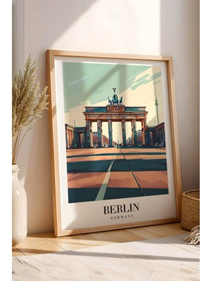 E2 Nova Berlin Germany Vintage Seyahat Posteri Çerçeveli Tablo - Premium Brandenburg Kapısı Duvar Dekoru