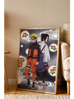E2 Nova Naruto ve Sasuke Geleneksel Çerçeveli Tablo - Lüks Anime Sanat Posteri Modern Japon Duvar Dekoru