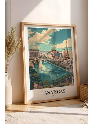 E2 Nova Las Vegas Usa Vintage Seyahat Posteri Çerçeveli Tablo - Premium The Strip Elit Duvar Dekoru