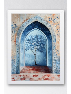 E2 Nova Manevi Islami Duvar Tablosu | Mavi Kemer ve Hayat Ağacı Temalı Çerçeveli Tablo