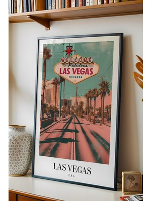E2 Nova Las Vegas Welcome Vintage Seyahat Posteri Çerçeveli Tablo - Premium Nevada Elit Duvar Dekoru