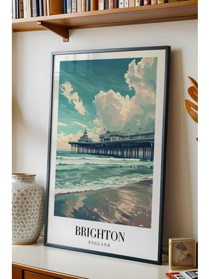 E2 Nova Brighton England Vintage Seyahat Posteri Çerçeveli Tablo - Premium Sahil ve Iskele Elit Duvar Dekoru