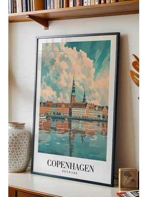Copenhagen Denmark Vintage Seyahat Posteri Çerçeveli Tablo - Premium Iskandinav Elit Duvar Dekoru