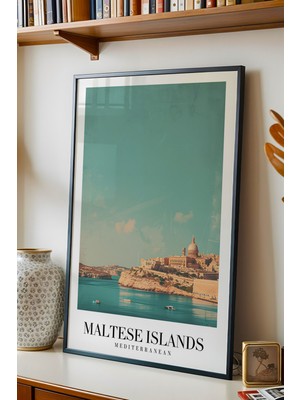 E2 Nova Maltese Islands Mediterranean Vintage Seyahat Posteri Çerçeveli Tablo - Premium Malta Duvar Dekoru