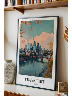 E2 Nova Frankfurt Germany Vintage Seyahat Posteri Çerçeveli Tablo - Premium Modern City Elit Duvar Dekoru