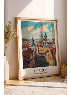 E2 Nova Prague Czech Republic Vintage Seyahat Posteri Çerçeveli Tablo - Premium Prag Elit Duvar Dekoru