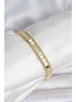 Hkursat 316L Çelik Gold Renk Pullu Zincir Model Kadın Bileklik