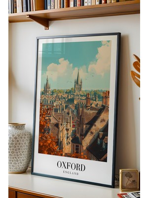 E2 Nova Oxford England Vintage Seyahat Posteri Çerçeveli Tablo - Premium Ingiliz Mimari Elit Duvar Dekoru