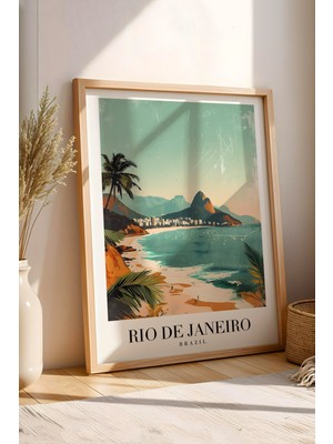 E2 Nova Rio De Janeiro Brazil Vintage Seyahat Posteri Çerçeveli Tablo - Premium Tropikal Sahil Duvar Dekoru