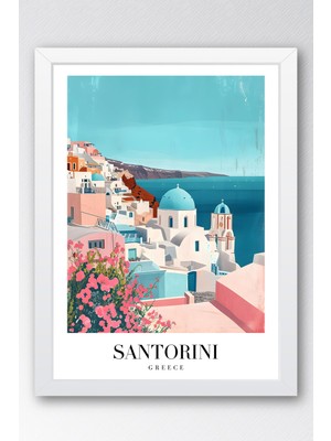 E2 Nova Santorini Greece Vintage Seyahat Posteri Çerçeveli Tablo - Premium Ege Denizi Elit Duvar Dekoru