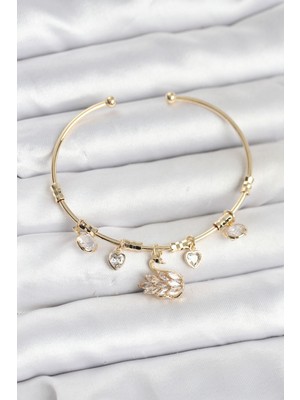 Kuğu Charmlı Gold Renk Kadın Bileklik