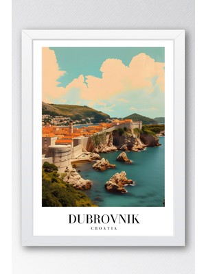 E2 Nova Dubrovnik Croatia Vintage Seyahat Posteri Çerçeveli Tablo - Premium Adriyatik City Elit Duvar Dekoru