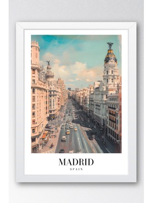 E2 Nova Madrid Spain Vintage Seyahat Posteri Çerçeveli Tablo - Premium Gran Via Elit Duvar Dekoru