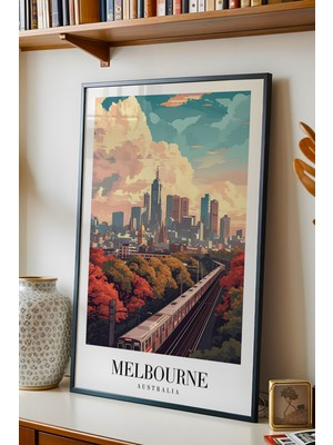 E2 Nova Melbourne Australia Vintage Seyahat Posteri Çerçeveli Tablo - Premium Modern Şehir Elit Duvar Dekoru