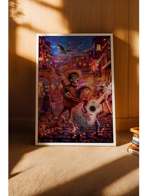Coco Miguel ve Hector Müzik Temalı Çerçeveli Tablo - Lüks Çocuk Odası Masalsı Animasyon Duvar Dekoru
