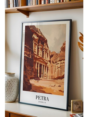 E2 Nova Petra Jordan Vintage Seyahat Posteri Çerçeveli Tablo - Premium Antik Kent Elit Duvar Dekoru