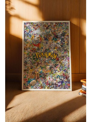 E2 Nova Pokemon Tüm Karakterler Dev Kolaj Çerçeveli Tablo - Lüks Anime Karakterleri Duvar Dekoru Poster