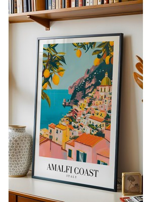E2 Nova Amalfi Coast Italy Vintage Seyahat Posteri Çerçeveli Tablo - Premium Akdeniz Temalı Elit Duvar Dekoru