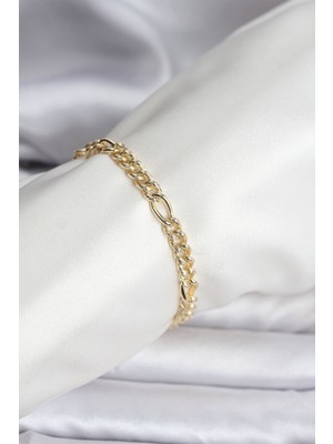 14K Gold Renk Kaplama Lazerli Zincir Model cm Kadın Bileklik