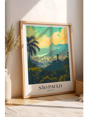 E2 Nova São Paulo Brazil Vintage Seyahat Posteri Çerçeveli Tablo - Premium Brezilya Elit Duvar Dekoru