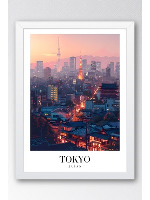 Tokyo Japan Vintage Seyahat Posteri Çerçeveli Tablo - Premium Gece Silüeti Elit Duvar Dekoru