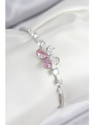 Hkursat Pirinç Zirkon Taşlı Kelebek Model Gümüş Renk Kadın Bileklik