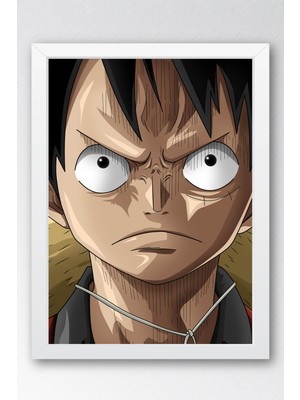 E2 Nova One Piece Luffy Kararlı Portre Çerçeveli Tablo - Premium Genç Odası Anime Duvar Dekoru Poster