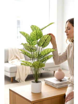 Yapay Çiçekçiniz Beyaz Saksıda 95 cm 18 Dallı Yapay Salon Çiçeği  Yoğun Yapraklı, Gerçekçi Dekor Bitkisi