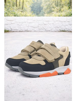 Rakerplus Hakiki Deri Kum Gri Siyah Çocuk Sneakers Spor Ayakkabı