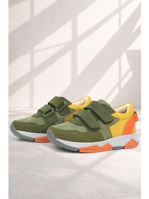 Rakerplus Hakiki Deri Haki Turuncu Sarı Çocuk Sneakers Spor Ayakkabı