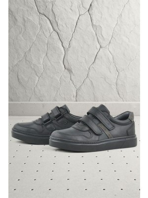 Rakerplus Hakiki Deri Siyah Cırtlı Erkek Çocuk Sneaker Ayakkabı