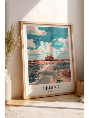 E2 Nova Beijing China Vintage Seyahat Posteri Çerçeveli Tablo - Premium Çin Mimarisi Elit Duvar Dekoru