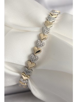 Hkursat Pirinç Mix Renk Zirkon Taşlı Kalp Model Vıp Seri Kadın Bileklik