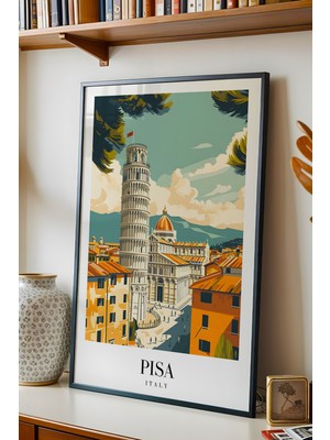 E2 Nova Pisa Italy Vintage Seyahat Posteri Çerçeveli Tablo - Premium Eğik Kule Elit Duvar Dekoru