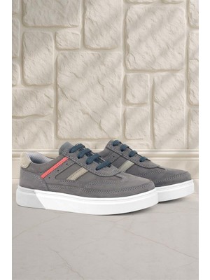 Rakerplus Gri Hakiki Deri Bağcıklı Erkek Çocuk Sneaker Ayakkabı