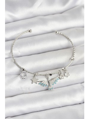 Anka Kuşu Charmlı Gümüş Renk Hkursat Pirinç Kadın Bileklik