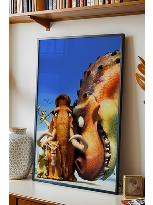 Buz Devri Dev Dinozor ve Kahramanlar Çerçeveli Tablo - Lüks Çocuk Odası Macera Duvar Dekoru Poster