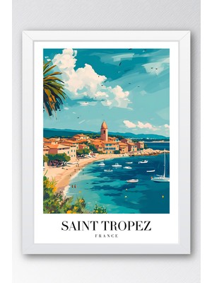 E2 Nova Saint Tropez France Vintage Seyahat Posteri Çerçeveli Tablo - Premium Akdeniz Sahil Duvar Dekoru