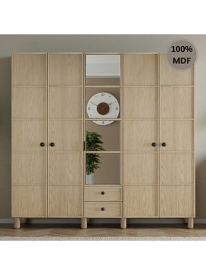 Flances Piano 5 Kapak Ayaklı Tasarım Aynalı Country Mdf Gardırop