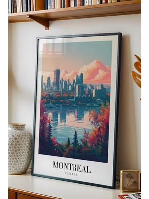 E2 Nova Montreal Canada Vintage Seyahat Posteri Çerçeveli Tablo - Premium Sonbahar Şehir Elit Duvar Dekoru