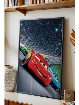 E2 Nova Şimşek Mcqueen Yarış Çerçeveli Tablo - Lüks Çocuk ve Genç Odası Arabalar Serisi Duvar Dekoru Tablo