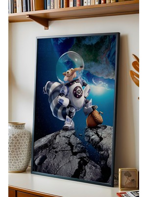 E2 Nova Buz Devri Scrat Astronot Uzay Temalı Çerçeveli Tablo - Lüks Çocuk Odası Galaksi Duvar Dekoru Poster