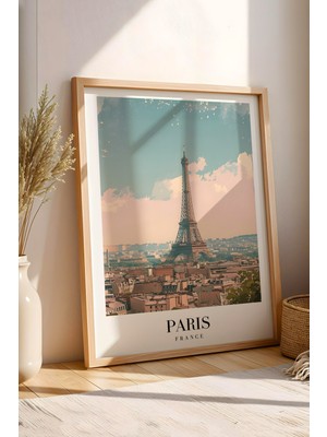 E2 Nova Paris France Vintage Seyahat Posteri Çerçeveli Tablo - Premium Eyfel Kulesi Elit Duvar Dekoru