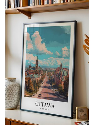 Ottawa Canada Vintage Seyahat Posteri Çerçeveli Tablo - Premium Kanada Şehir Elit Duvar Dekoru