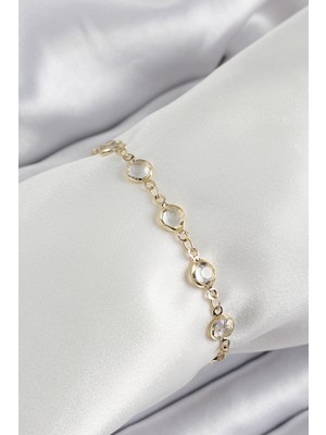 Hkursat Pirinç Gold Renk Zirkon Taşlı Kadın Bileklik