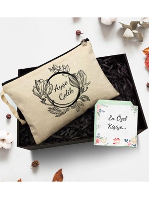 As Gift Kutuda Kişiye Özel Kanvas Makyaj Çantası