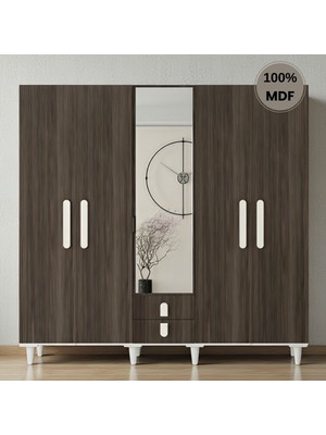 Flances Berceste 5 Kapak Ayaklı Tasarım Aynalı Country Mdf Gardırop