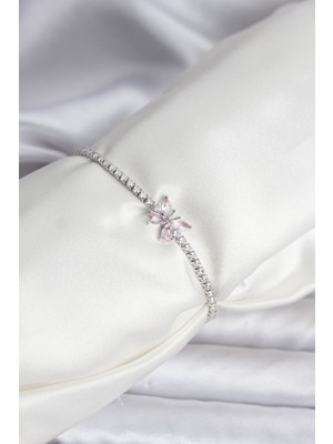 Kelebek Model Zirkon Taşlı Gümüş Renk Hkursat Pirinç Su Yolu Kadın Bileklik