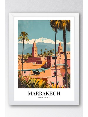E2 Nova Marrakech Morocco Vintage Seyahat Posteri Çerçeveli Tablo - Premium Atlas Dağları Elit Duvar Dekoru